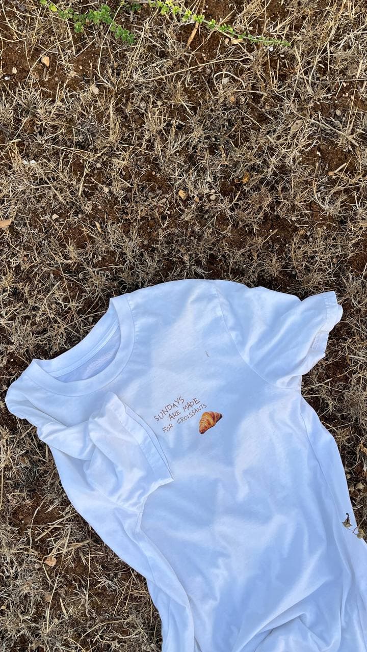 T-shirt Paneelatte su un prato di campagna